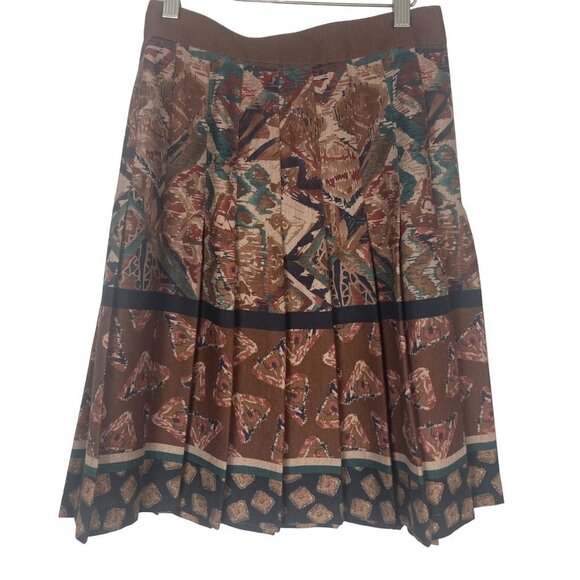 Vintage Toni Garment for CC Magic Pleated Skirt 27in Waist Brown Geometric - Picture 2 of 8